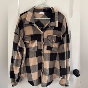 Pink Lily Black and Tan Plaid Teddy Jacket